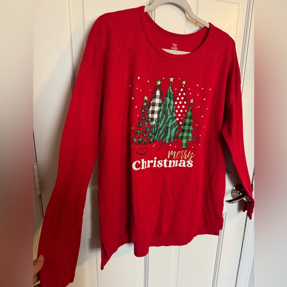Holiday Time Red Merry Christmas Long Sleeve Tee